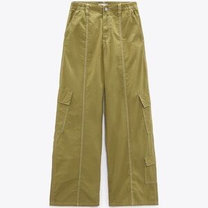 Zara Mid Rise Parachute Pants Olive Green Small S